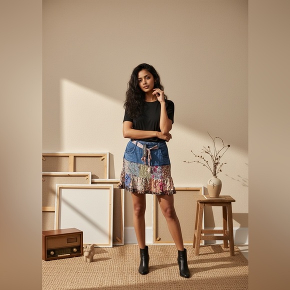 Young Threads Dresses & Skirts - Floral Patchwork Denim Skirt​